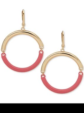 Gold and Pink Hoop Drop Earrings - Women Jewelry
